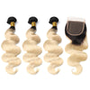 3 Bundles of Platinum Blonde Ombre (1B/613) with Free Closure (1B at Roots)