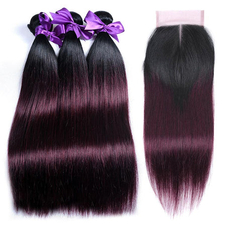 3 Merlot Ombre (1B/99J)  Bundles with Free 4x4 Closure (1B at Roots)