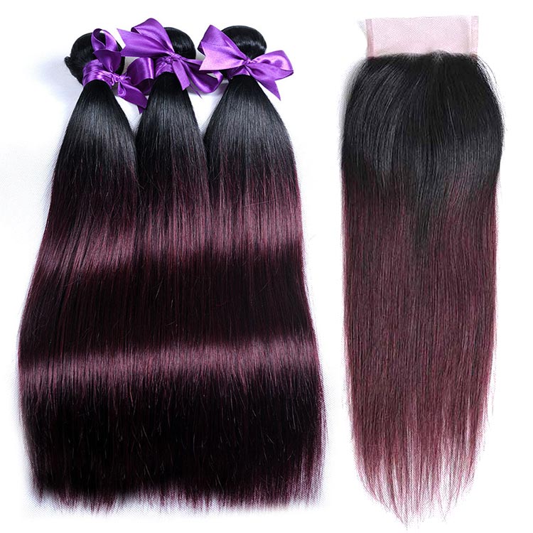 3 Merlot Ombre (1B/99J)  Bundles with Free 4x4 Closure (1B at Roots)
