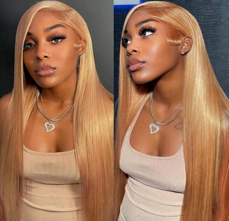 Honey Blonde HD Lace Front Wig – 13x6 Glueless Straight Human Hair Wig, 180% Density, #27 Colored Wig, Pre-Plucked, Natural Hairline (As seen on TikTok)
